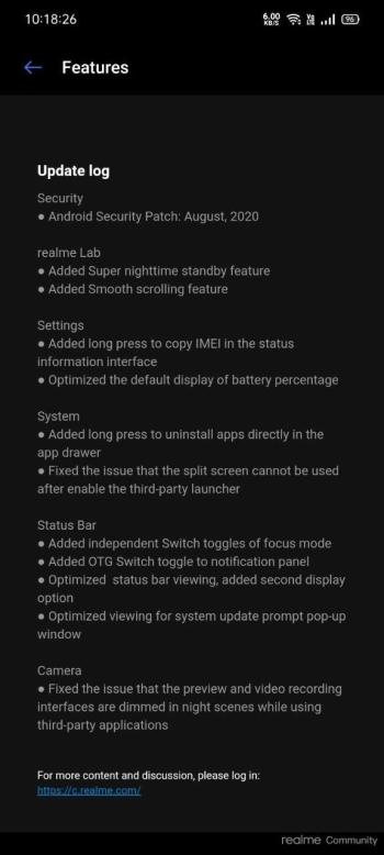 realme 5 changelog august